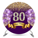 Aperturee Purple Balloon Glitter Round 80th Birthday Backdrop