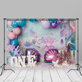 Aperturee - Purple Balloon Pearl Mermaid 1st Birthday Backdrop