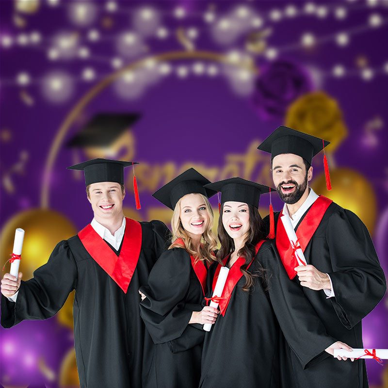 Aperturee - Purple Balloon Rose Congrats Grad Photo Backdrop