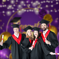 Aperturee - Purple Balloon Rose Congrats Grad Photo Backdrop
