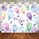 Aperturee - Purple Bat Hey Boo Haloween Baby Shower Backdrop