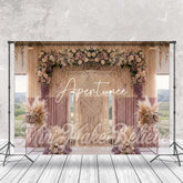 Aperturee - Purple Beige Curtain Floral Boho Photoshoot Backdrop