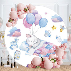Aperturee - Purple Blue And Cat Round Baby Shower Backdrop