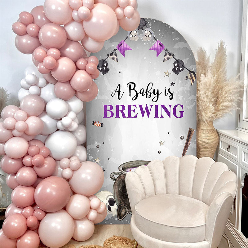 Aperturee - Purple Brewing Halloween Baby Shower Arch Backdrop