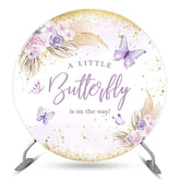 Aperturee Purple Butterfly Boho Baby Shower Round Backdrop