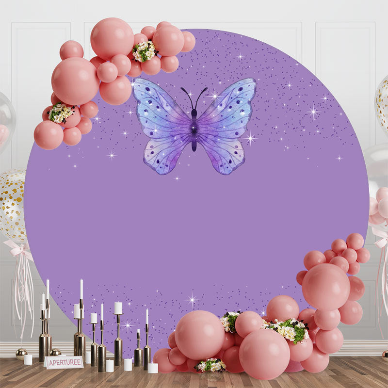 Aperturee - Purple Butterfly Sparkle Round Birthday Backdrop