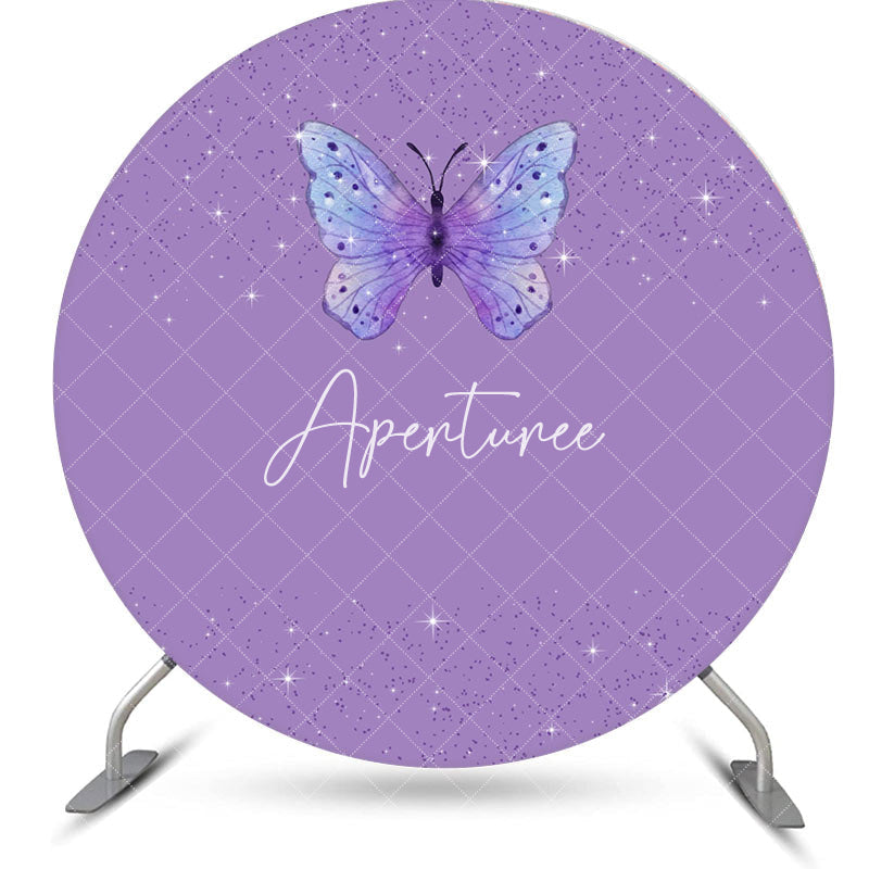 Aperturee - Purple Butterfly Sparkle Round Birthday Backdrop