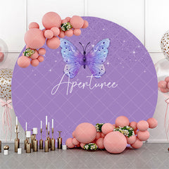 Aperturee - Purple Butterfly Sparkle Round Birthday Backdrop