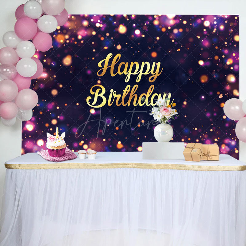 Aperturee - Purple Dots Bokeh Gold Letter Birthday Backdrop