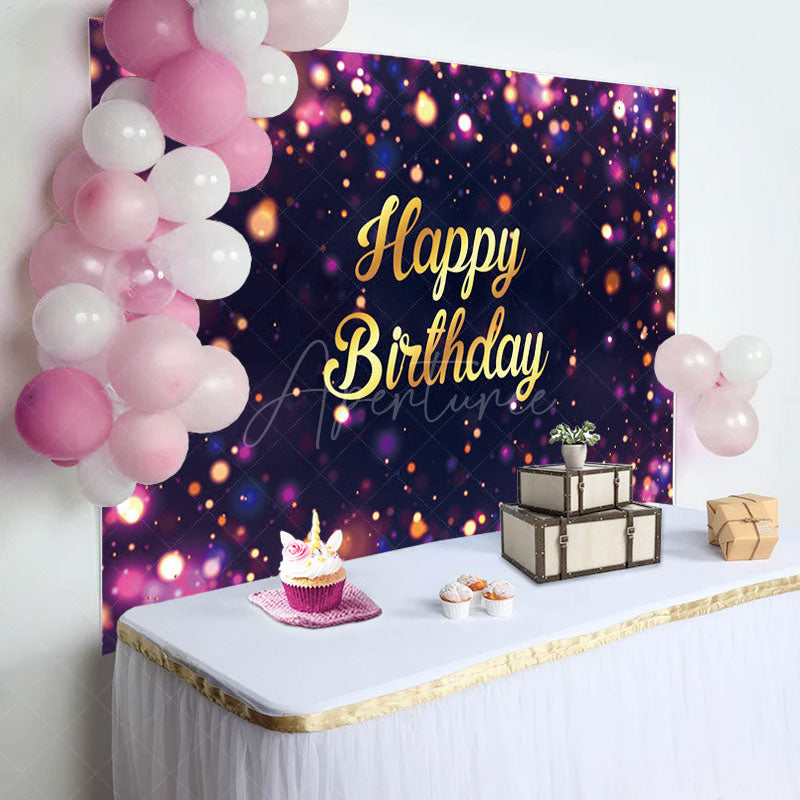 Aperturee - Purple Dots Bokeh Gold Letter Birthday Backdrop