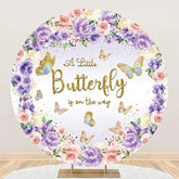 Aperturee - Purple Floral Butterfly Round Baby Shower Backdrop