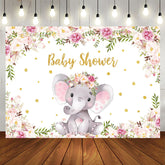 Aperturee - Purple Floral Elephant Baby Shower Backdrop for Girl