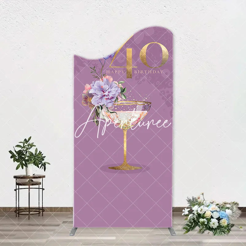 Aperturee - Purple Floral Goblet Arch 40th Birthday Backdrop