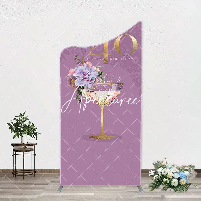 Aperturee - Purple Floral Goblet Arch 40th Birthday Backdrop