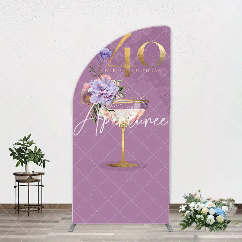 Aperturee - Purple Floral Goblet Arch 40th Birthday Backdrop
