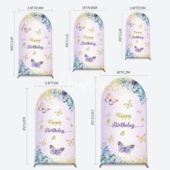 Aperturee - Purple Floral Gold Butterfly Arch Birthday Backdrop