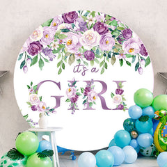 Aperturee - Purple Floral Its A Girl Baby Shower Backdrop