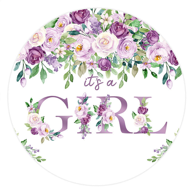Aperturee - Purple Floral Its A Girl Baby Shower Backdrop