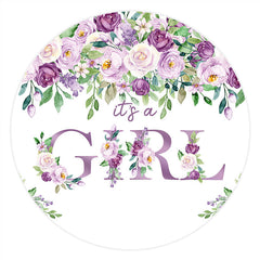 Aperturee - Purple Floral Its A Girl Baby Shower Backdrop
