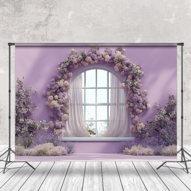 Aperturee - Purple Floral Wall Window Backdrop For Photography