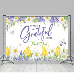 Aperturee - Purple Floral We Are So Grateful For You Backdrop