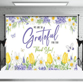 Aperturee - Purple Floral We Are So Grateful For You Backdrop