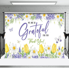Aperturee - Purple Floral We Are So Grateful For You Backdrop