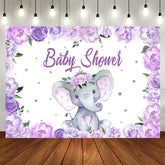 Aperturee - Purple Flowers Lovely Elephant Baby Shower Backdrp