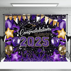 Aperturee - Purple Glitter Balloons Congrats 2025 Grad Backdrop
