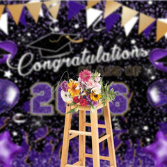 Aperturee - Purple Glitter Balloons Congrats 2026 Grad Backdrop
