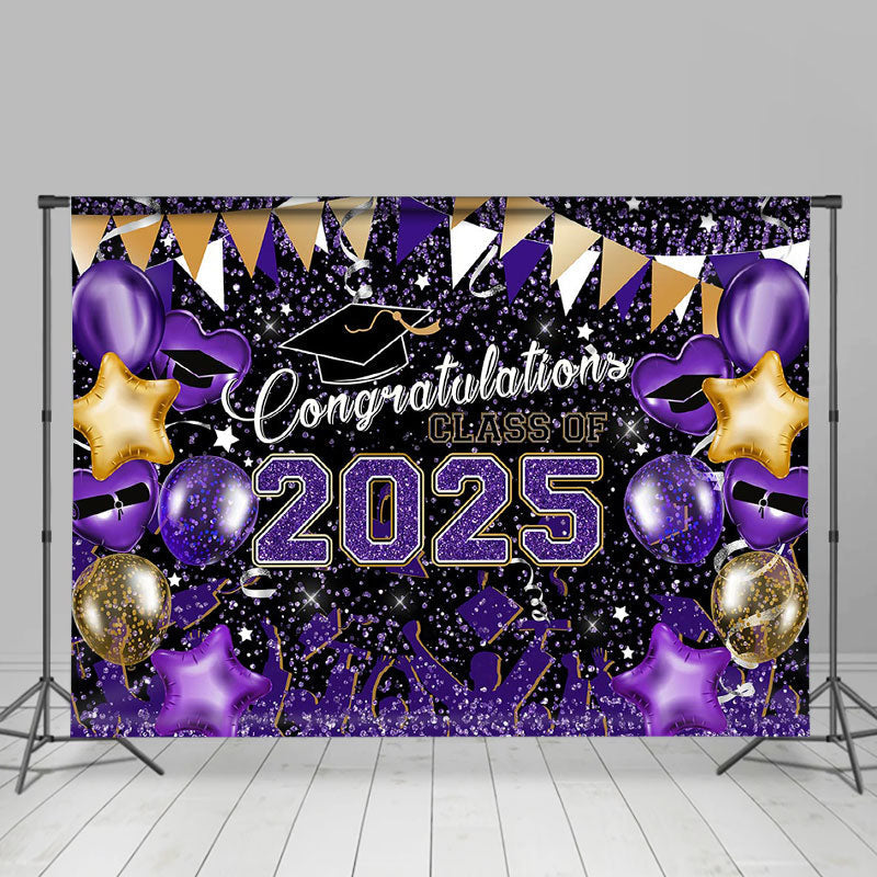 Aperturee - Purple Glitter Balloons Congrats 2025 Grad Backdrop
