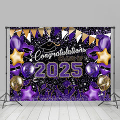 Aperturee - Purple Glitter Balloons Congrats 2025 Grad Backdrop