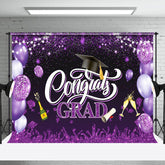 Aperturee - Purple Glitter Balloons Congrats Graduation Backdrop