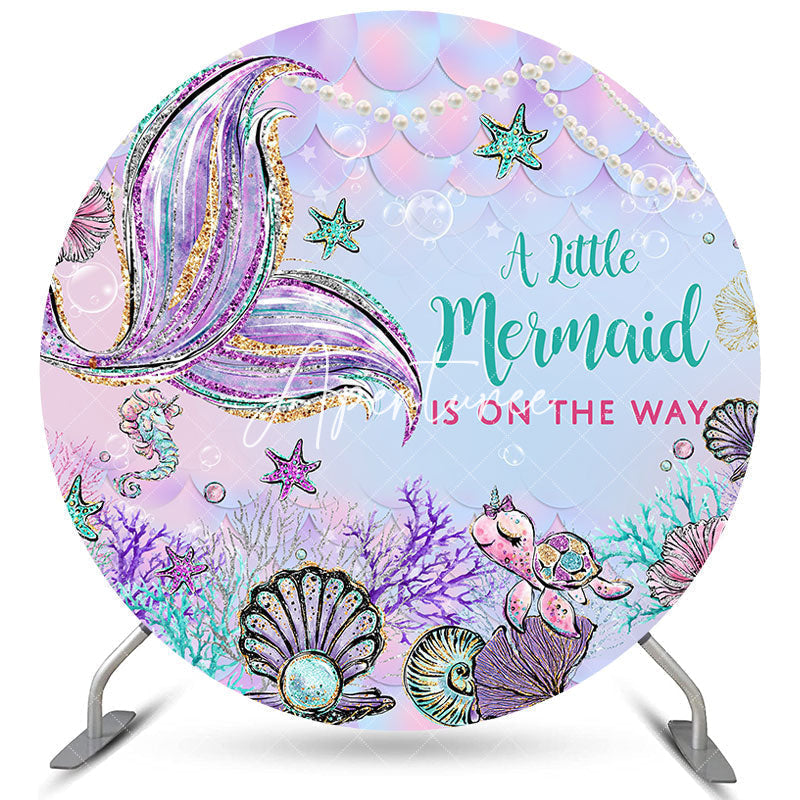 Aperturee Purple Glitter Little Mermaid Happy Birthday Backdrop