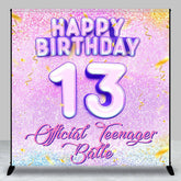 Aperturee - Purple Glitter Ribbon Custom 13Th Birthday Backdrop