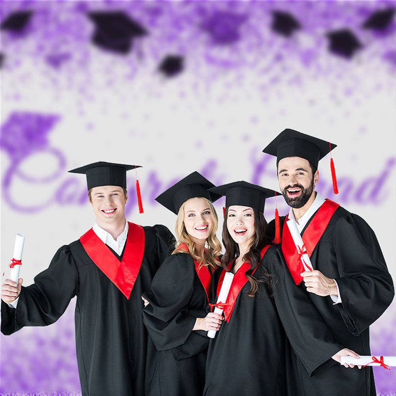 Aperturee - Purple Glitter White Congrats Grad Photo Backdrop