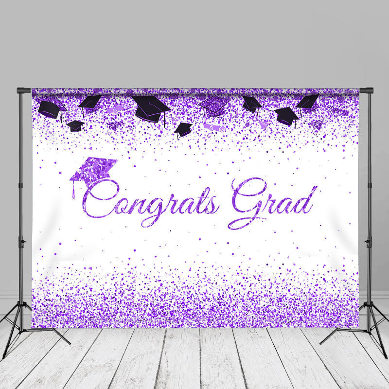 Aperturee - Purple Glitter White Congrats Grad Photo Backdrop