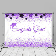 Aperturee - Purple Glitter White Congrats Grad Photo Backdrop