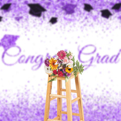 Aperturee - Purple Glitter White Congrats Grad Photo Backdrop