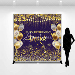 Aperturee - Purple Gold Balloons Custom Name Retirement Backdrop