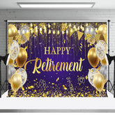 Aperturee - Purple Gold Balloons Happy Retirement Party Backdrop