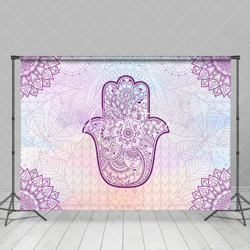 Aperturee - Purple Hamsa Hand Floral Tradition Dance Backdrop