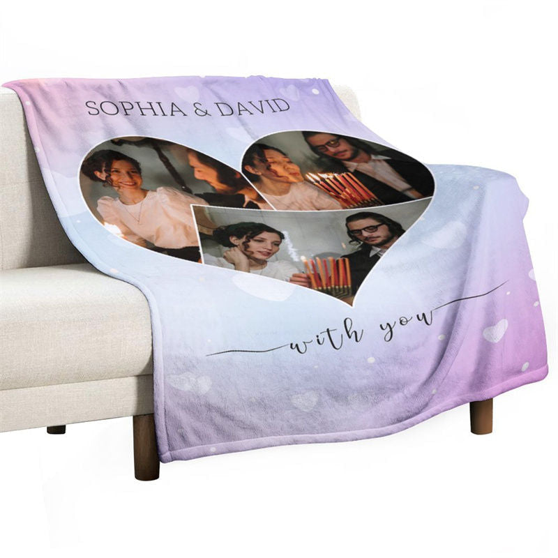 Aperturee - Purple Heart Bokeh Custom Valentines Day Blanket