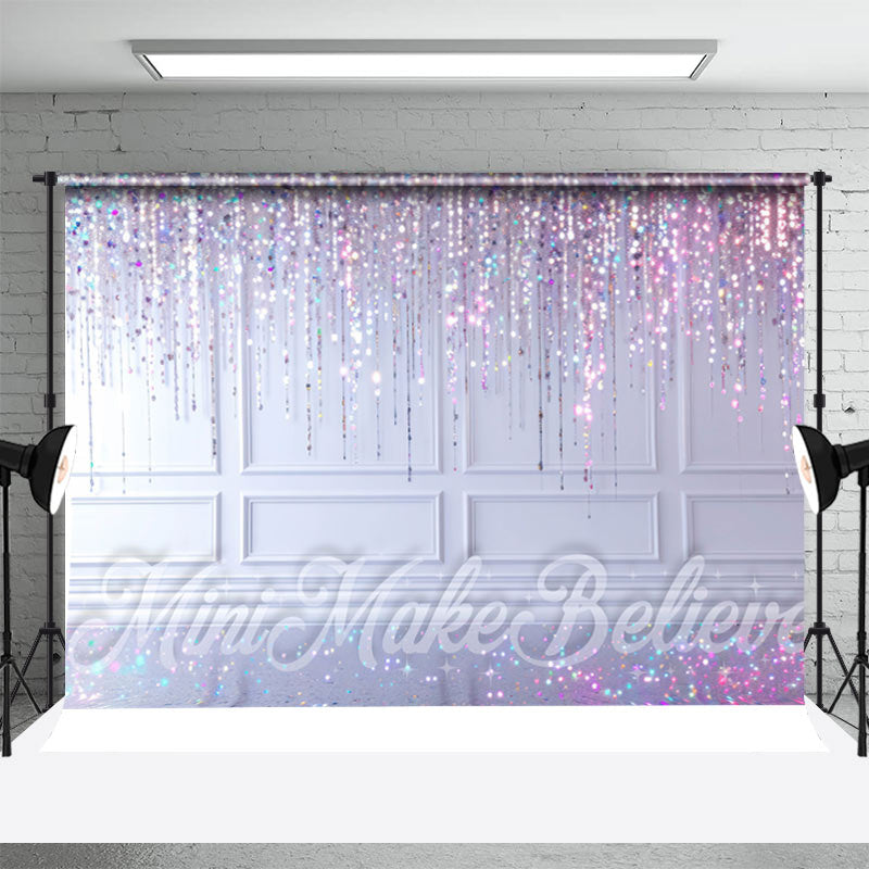 Aperturee - Purple Lines Sparkle White Wall Retro Photo Backdrop