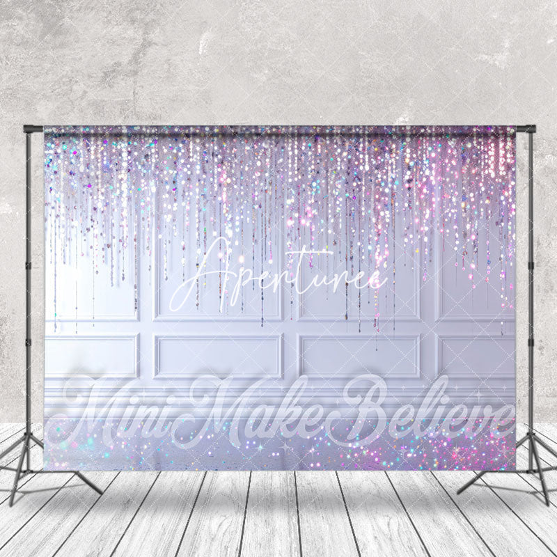 Aperturee - Purple Lines Sparkle White Wall Retro Photo Backdrop
