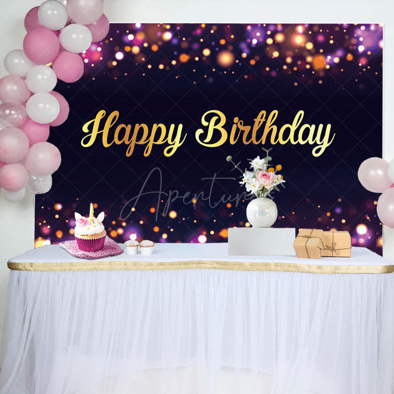 Aperturee - Purple Neon Dots Bokeh Golden Birthday Backdrop