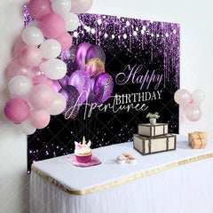Aperturee - Purple Pendant Balloon Glitter Black Birthday Backdrop