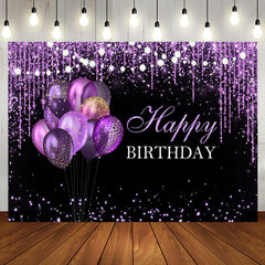 Aperturee - Purple Pendant Balloon Glitter Black Birthday Backdrop