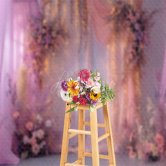 Aperturee - Purple Pink Curtain Dim Light Floral Photo Backdrop
