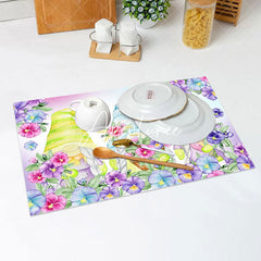 Aperturee - Purple Red Blue Floral Dwarf Set Of 4 Placemats